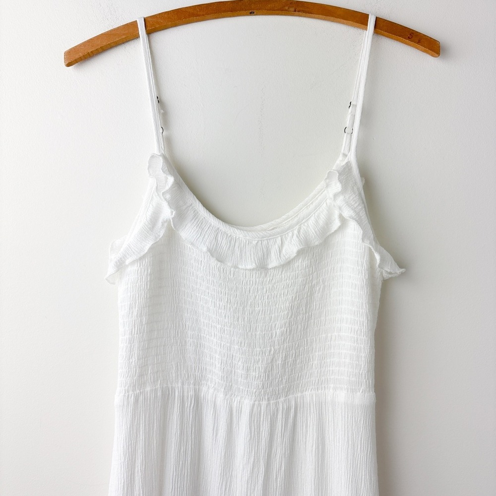 Becool Smocked Dress Womens‎ Small Ivory Flowy Boho Summer Sundress Ruffle Beach - Picture 3 of 10